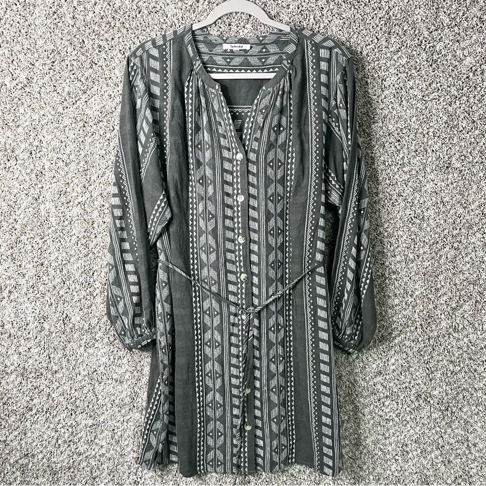 Splendid Dress Women's Medium Freesia Linen Blend Long Sleeve Tie Waist‎